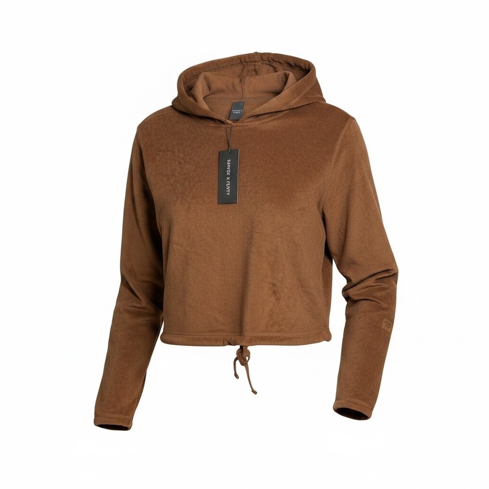 Savage X Fenty Womens Terry Cloth Cropped Hoodie Ginger Brown XS New